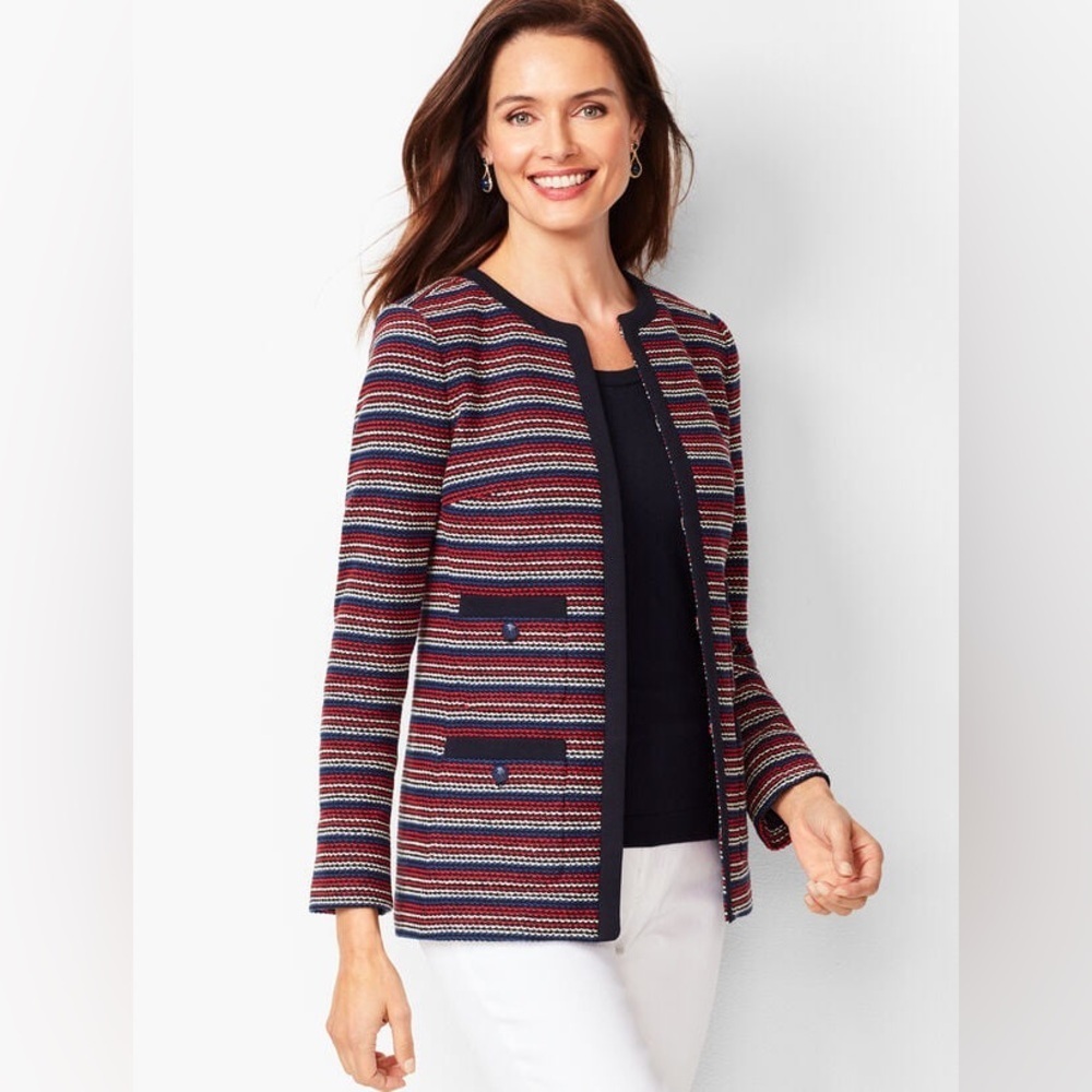 Talbots BOUCLÉ STRIPE JACKET Size Medium Workwear Career Office Academia Casual